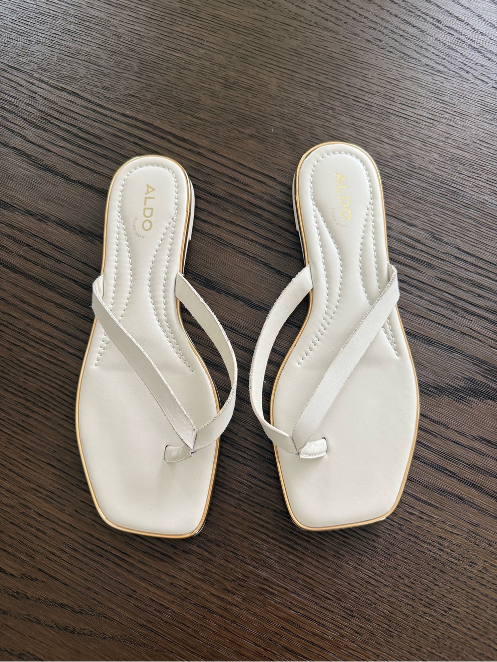 Aldo Square-Toe Thong Slide Sandals with Gold Trim